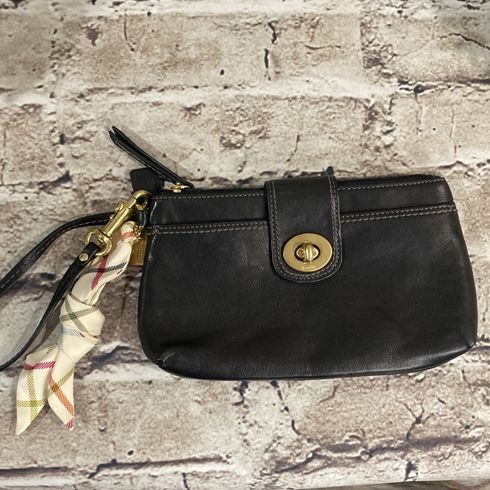 Early 2000s Coach Leather Turnlock Wristlet/ Mini with Reversible Handkerchief